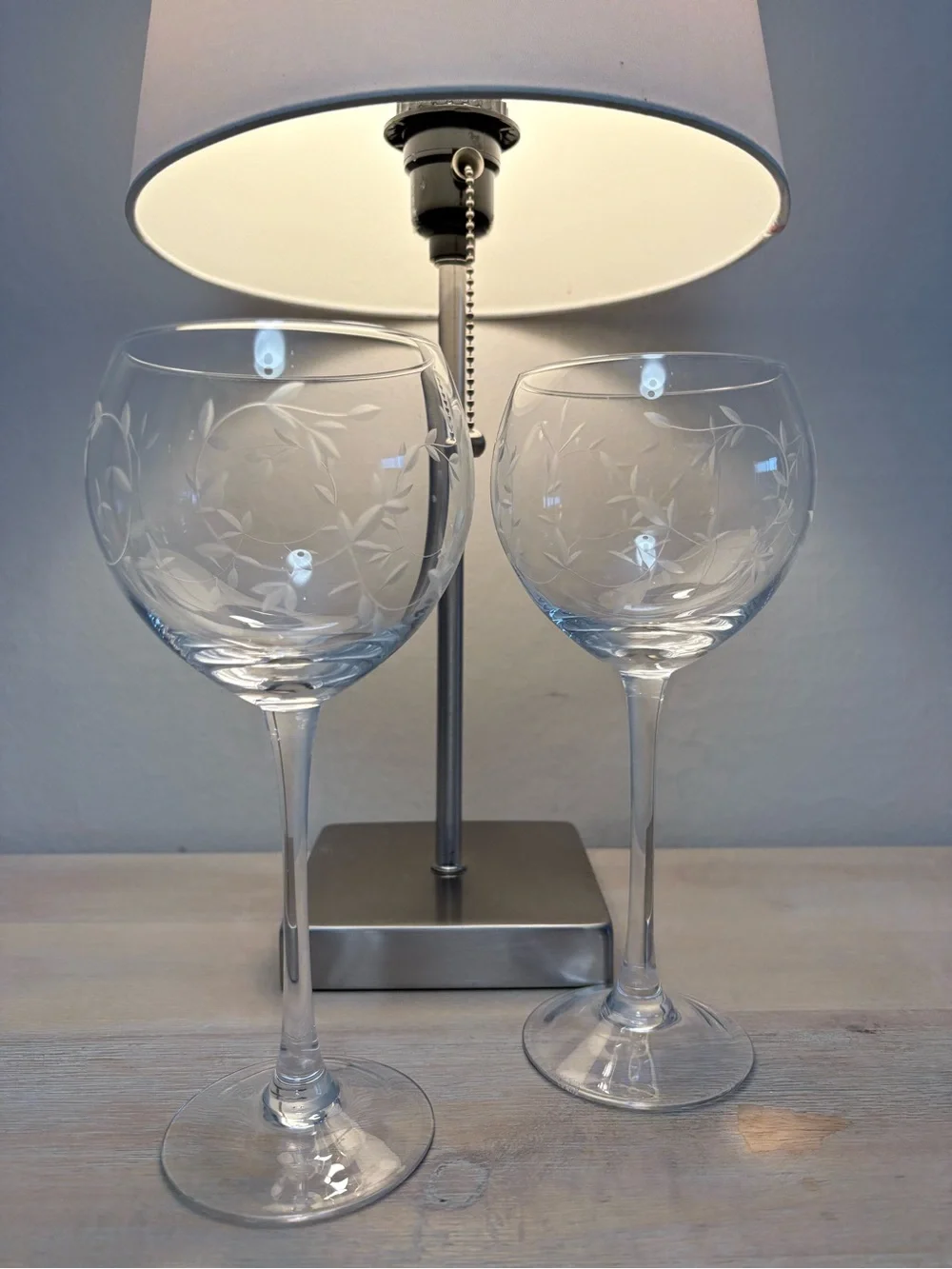 Pair of Lenox Crystal Heather Balloon Wine Glasses